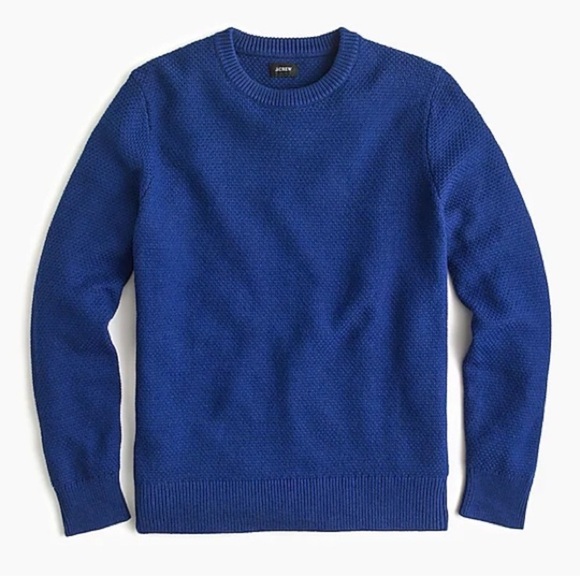 15. J. Crew Mens Blue Cotton Crewneck Sweater Moss Stitch Pullover - Picture 1 of 12
